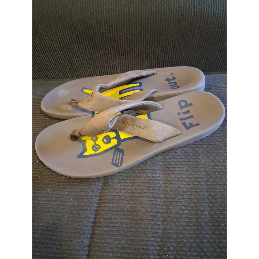 Life‎ is Good Mens Flip Out Leather Upper Thong Sandals Brown Jake Dog Size 8